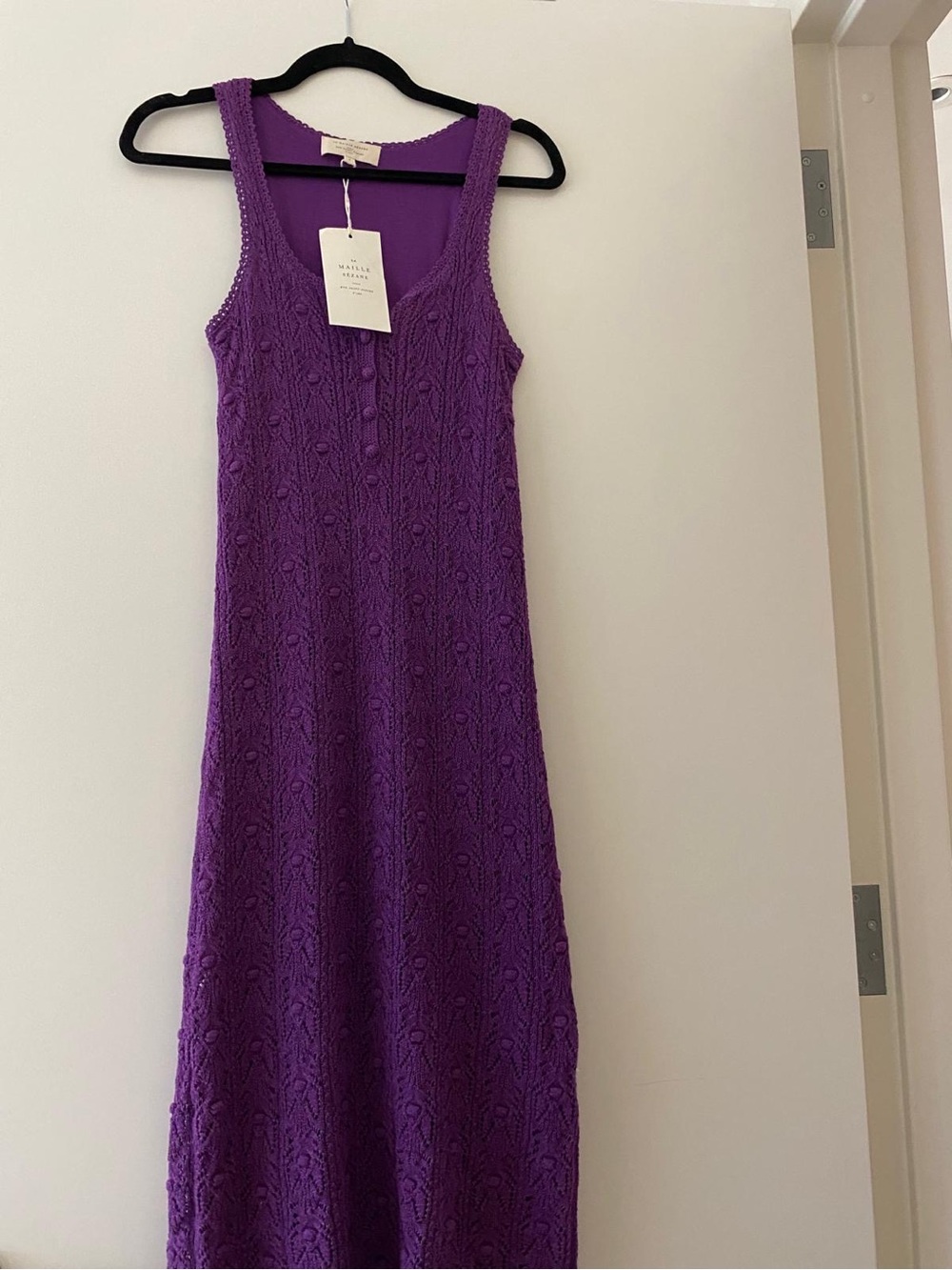 Sézane Salma Purple Cable-Knit Scoop Midi Dress - Picture 2 of 5